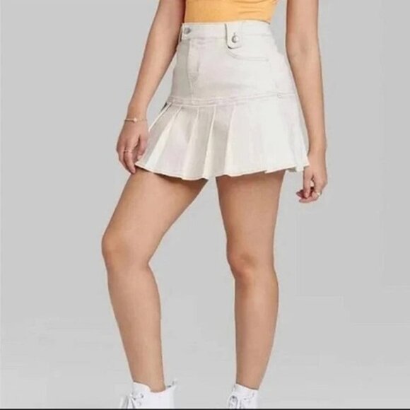 wild fable Dresses & Skirts - Wild Fable Women's High-Rise Pleated Cream Denim Mini Skirt , Size 00
